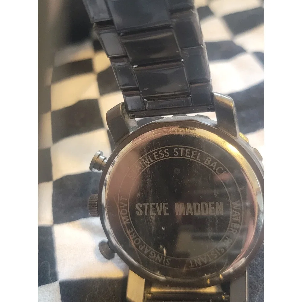 Steve‎ Madden Men's Black Metal Watch – Quartz – Stainless Steel Back